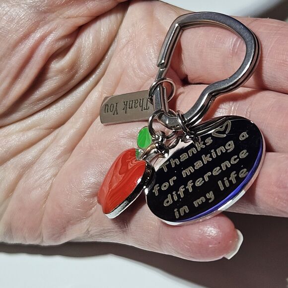 *Sale* Thanks For Making A Difference In My Life Red Apple Keychain Teacher Gift - Picture 2 of 9